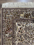 Stunning Persian Isfahan Rug 5x8, Animal Pictorials - Birds Peacocks, Fine & Highly Detailed, Kork Wool on Silk Foundation, Tree of Life, Hand-Knotted, Cream - Jewel Rugs