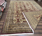 Pak Persian Rug 10x14, Large Vintage Area Rug 10 x 14, Kirman Panel Pakistani Carpet, Wool Hand-Knotted Cream and Maroon Rug Very Fine Weave - Jewel Rugs