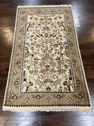 Indo Persian Rug 3x5 ft, Tree of Life Animal Pictorial Motifs, Cream Tan Handmade Wool Small Oriental Carpet, Vintage Indian Rug 3 x 5 ft - Jewel Rugs