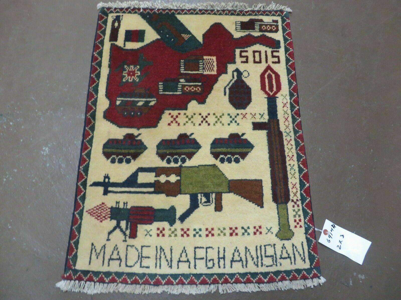 2' X 2'6" Handmade Afghan Balouch Tribal Wool War Rug Gun Tank Helicopter # 144 - Jewel Rugs