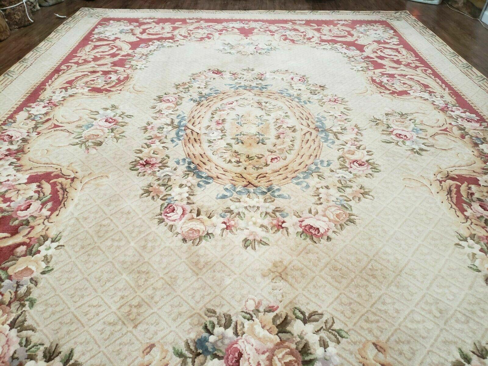 10' X 14' Vintage Chinese Handmade Wool Piled Rug French Aubusson Savonnerie - Jewel Rugs