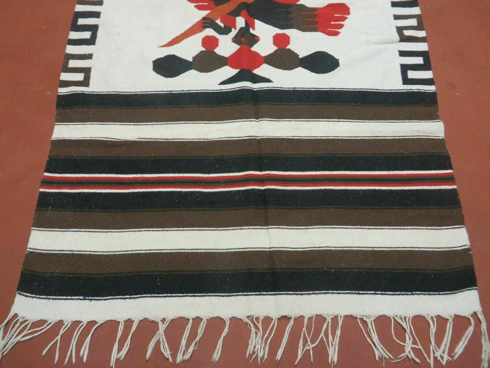 4' X 7' Vintage Handmade Latin American Mexican Wool Blanket Kilim Rug Eagle - Jewel Rugs