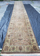 Vintage Very Long Runner 27' ft, Hand-Knotted, Light Salmon Pink & Beige, Indo Mahal Rug, Indian Carpet, Persian Oriental Design, 4' x 27' - Jewel Rugs