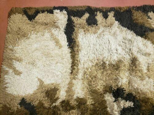 6' X 9' Vintage 1960 Danish Rya Shag DeLuxe Ege Rug Mid-Century Modern Ivory Brown - Jewel Rugs