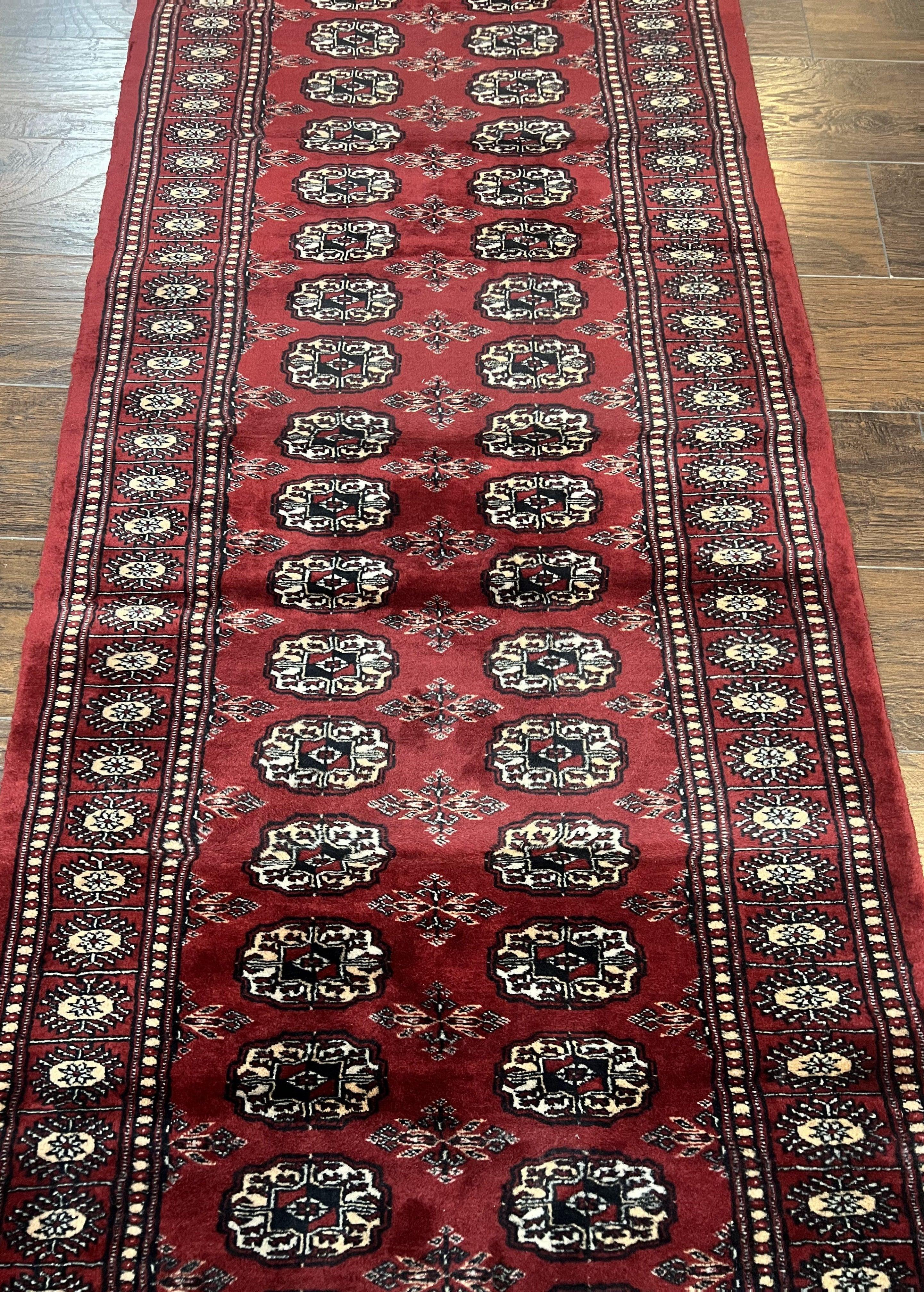 Turkoman Runner Long Wool Rug 2' 8" x 19' 8" Vintage Runner Rug, Hallway Rug, Bokhara Runner, Red Turkmen Rug, Wool Bukhara Runner 19ft 20ft - Jewel Rugs