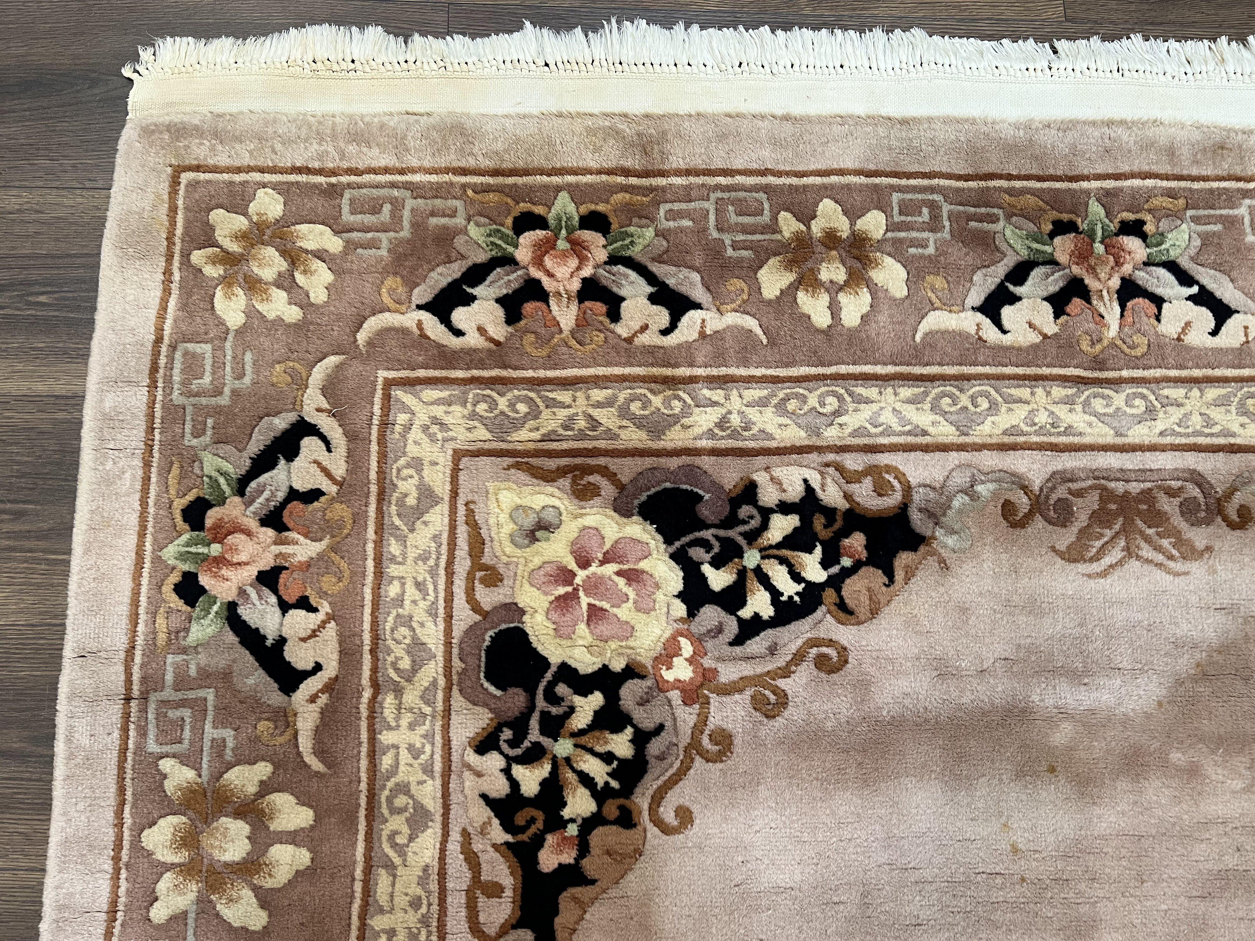 Chinese Wool Rug 6x9, Vintage 1960s Art Deco Tientsin 90 Line Carpet, Soft Plush Pile Hand Knotted Rug 6 x 9 ft Copper Beige and Light Brown - Jewel Rugs