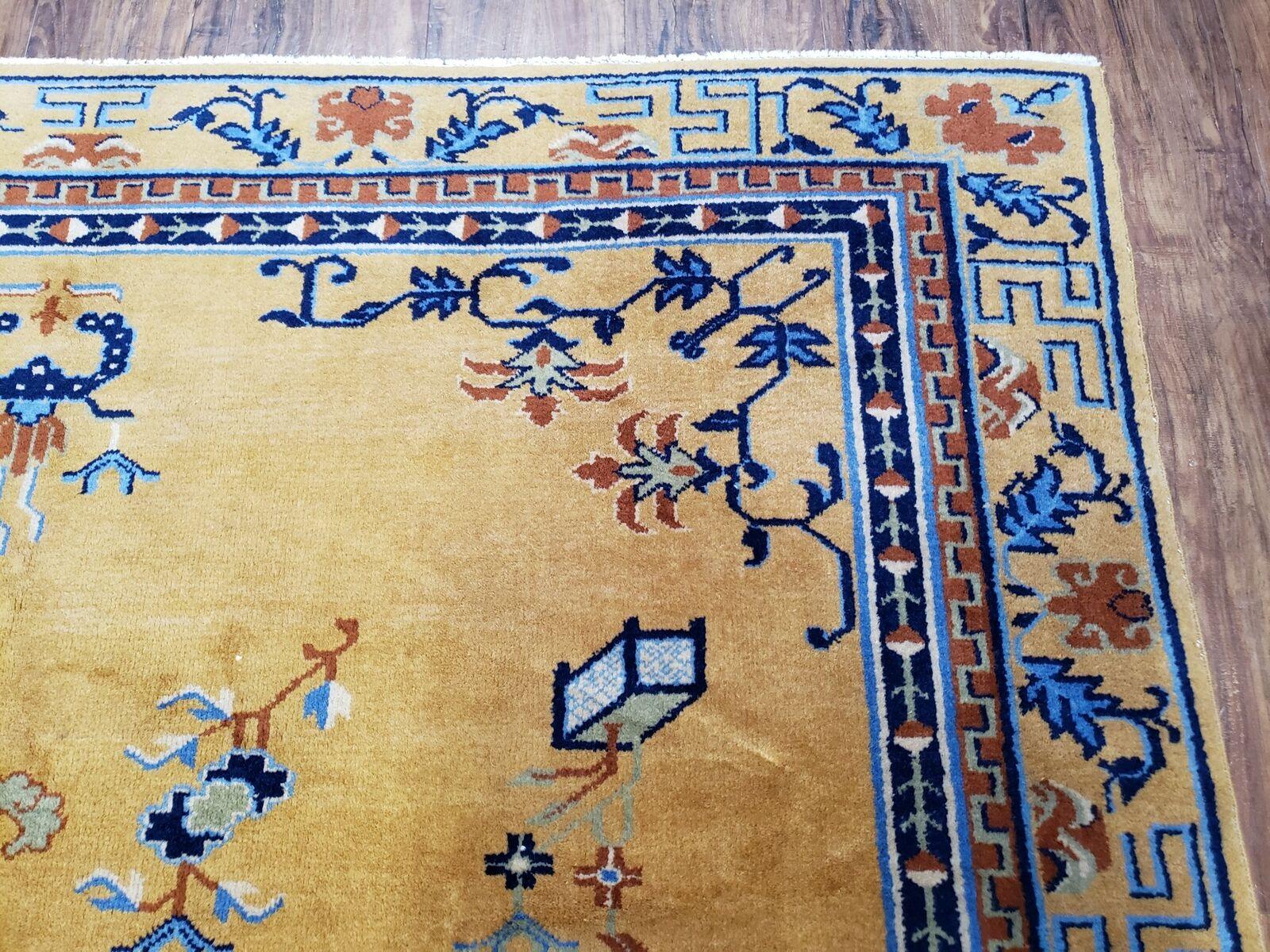 6' X 9' Antique Handmade Art Deco Nichols Peking Chinese Rug Carpet Gold Blue - Jewel Rugs