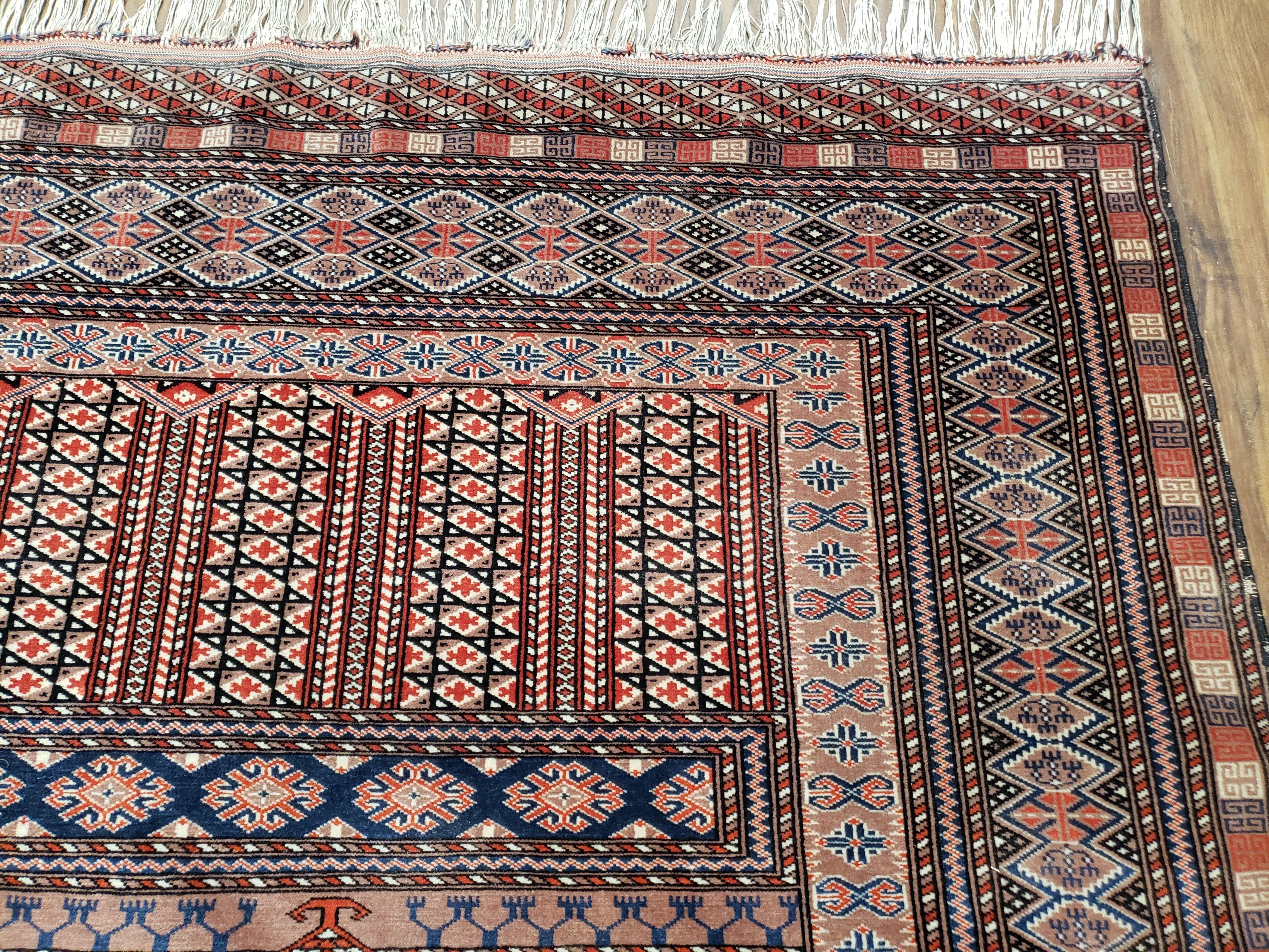 Vintage Turkoman Bokhara Rug 4x6, Four Seasons Pakistan Bukhara Turkmen Engsi Yamud Carpet, Fine Tribal Rug, Wool, Hand-Knotted, Brown, Nice - Jewel Rugs