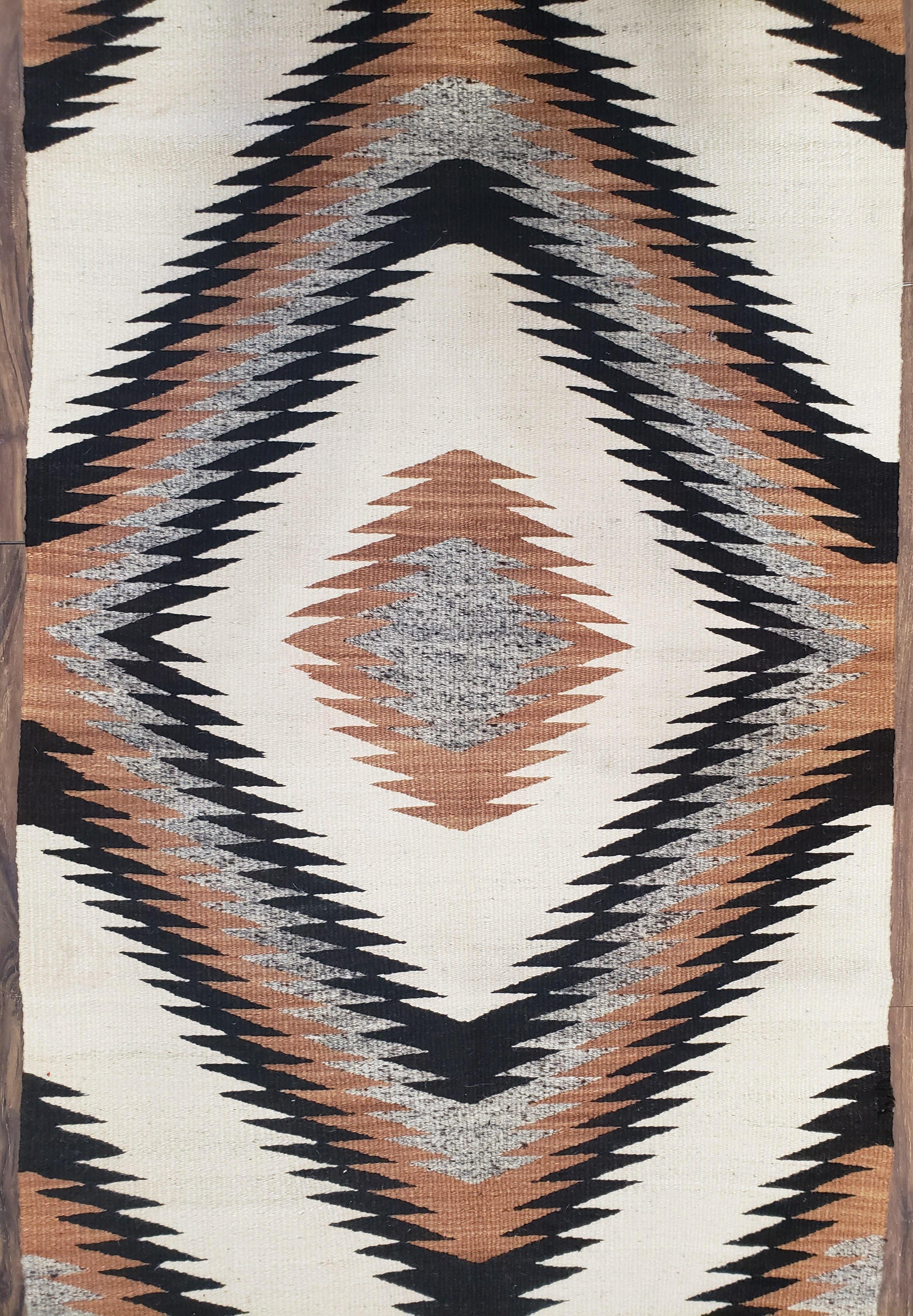 Antique Navajo Rug 3x5, Wool Handwoven Flatweave Navajo Territory Blanket, Collectible Navajo Blanket, Tribal Carpet, Diamond Pattern Ivory - Jewel Rugs