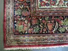 10' X 13' Antique Finely Woven Handmade Persian Sarouk Open Field Floral Pattern Red Wool Oriental Rug - Jewel Rugs