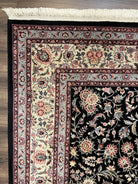 Pak Persian Rug 9x12, Floral Allover, Hand Knotted Oriental Carpet 9 x 12 ft, Black and Cream, Detailed, Wool with Silk Highlights, Vintage - Jewel Rugs