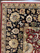 Indo Persian Rug 10x14, Large Oriental Carpet 10 x 14 ft, Dark Red Black Gold Floral Allover Rug, Traditional Room Sized Handmade Wool Rug - Jewel Rugs