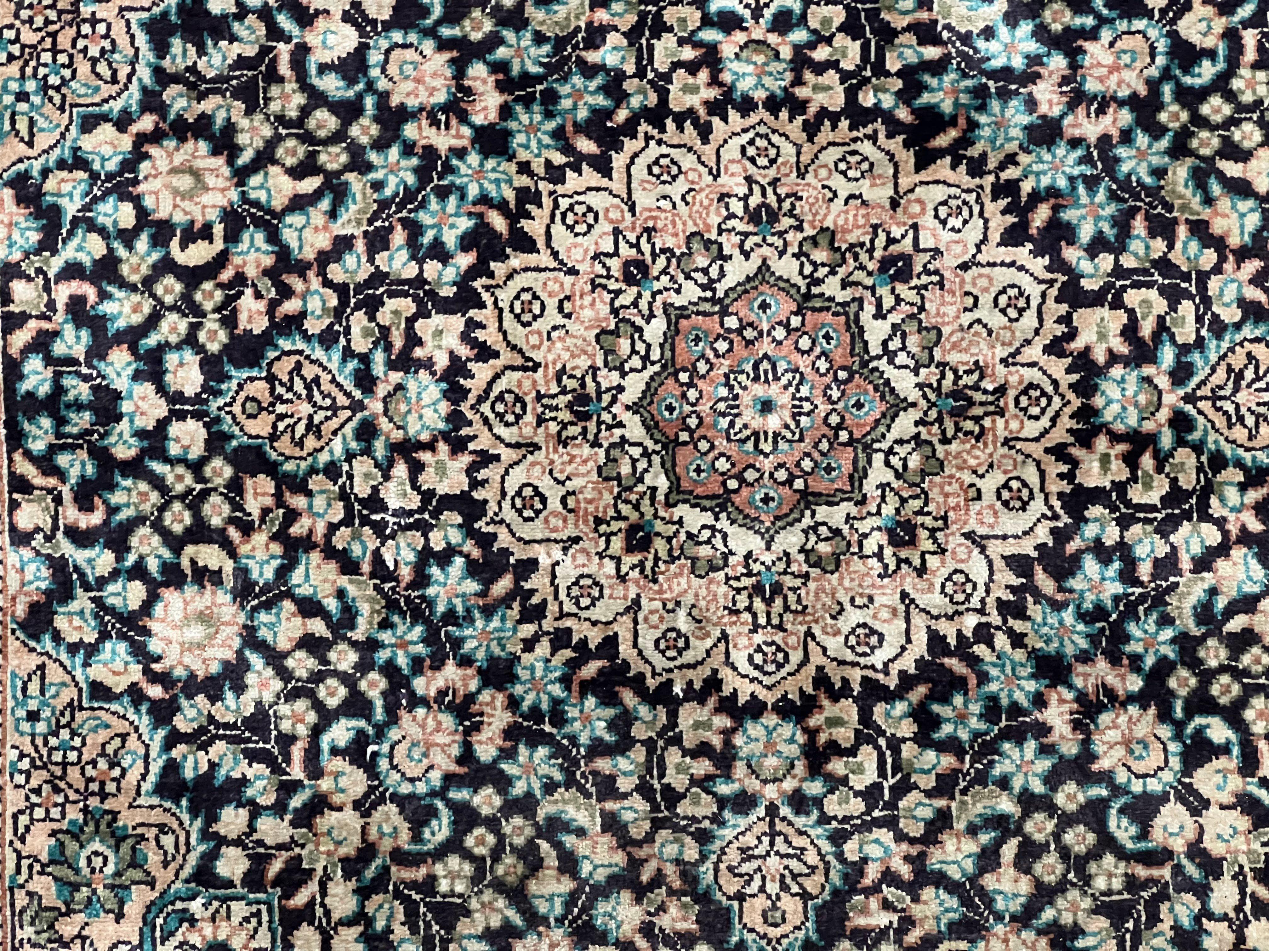 Sino Persian Silk Rug 2x2 ft, Very Fine High KPSI Small Silk Oriental Carpet, Hand-Knotted, Medallion, Vintage Silk Rug, Black Ivory/Cream - Jewel Rugs