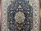 Super Fine Persian Nain Carpet 3.6 x 5.4, Traditional Persian Rug, Center Medallion with Floral Allover Design Dark Blue and Ivory/Cream Detailed 4-La, Wool with Silk Accents - Jewel Rugs