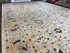 Beautiful Oversized Indian Oriental Rug 12x17 Palace Sized Handmade Wool Carpet, Indo Mahal Oushak, Indo Persian Rug, Oatmeal Light Blue Tan - Jewel Rugs