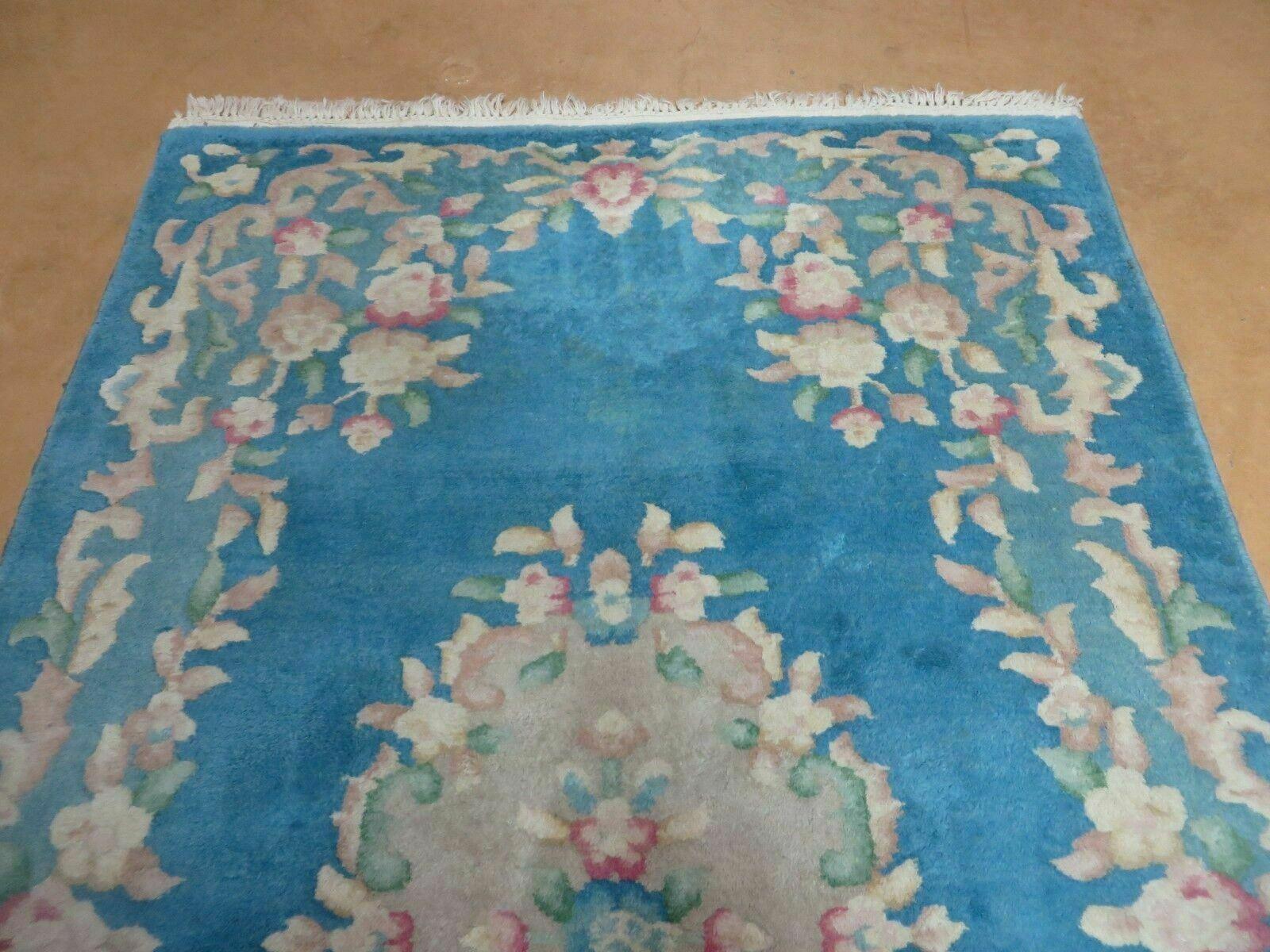 3' X 5' Vintage Handmade Art Deco Chinese Wool Rug Nice Sky Blue - Jewel Rugs