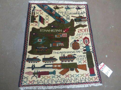 2' X 2'6" Handmade Afghan Balouch Tribal Wool War Rug Gun Tank Helicopter # 158 - Jewel Rugs