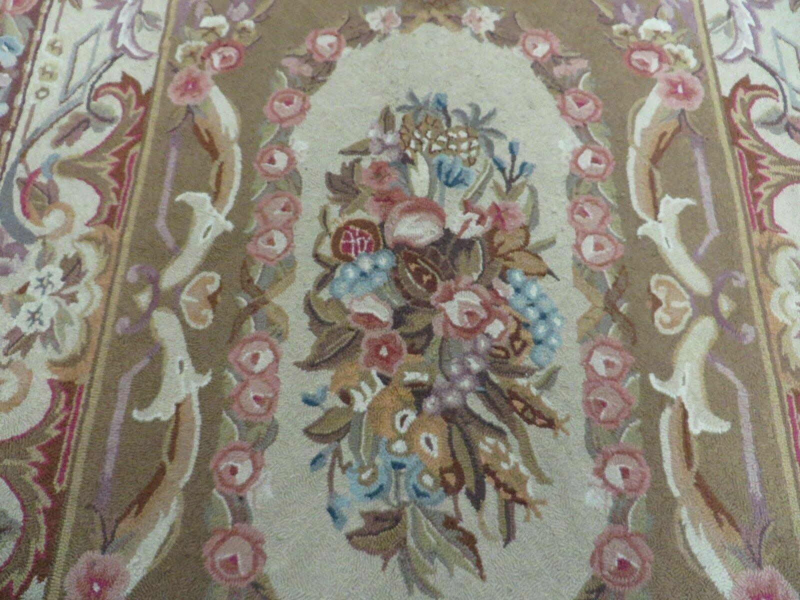 5' X 8' Vintage Handmade Hooked Rug Aubusson Pattern Floral Garden Nice - Jewel Rugs