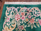 Green Chinese Aubusson Rug, Floral Design, Pile Rug, Room Sized Rug 9x12, Dining Room Living Room Bedroom Rug, European Design, Hand Tufted - Jewel Rugs