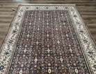 Indo Bidjar Rug 7x10, Indo Persian Bijar Carpet 7 x 10 ft, Herati Allover Floral, Maroon and Cream, Wool Hand Knotted Vintage Oriental Rug - Jewel Rugs