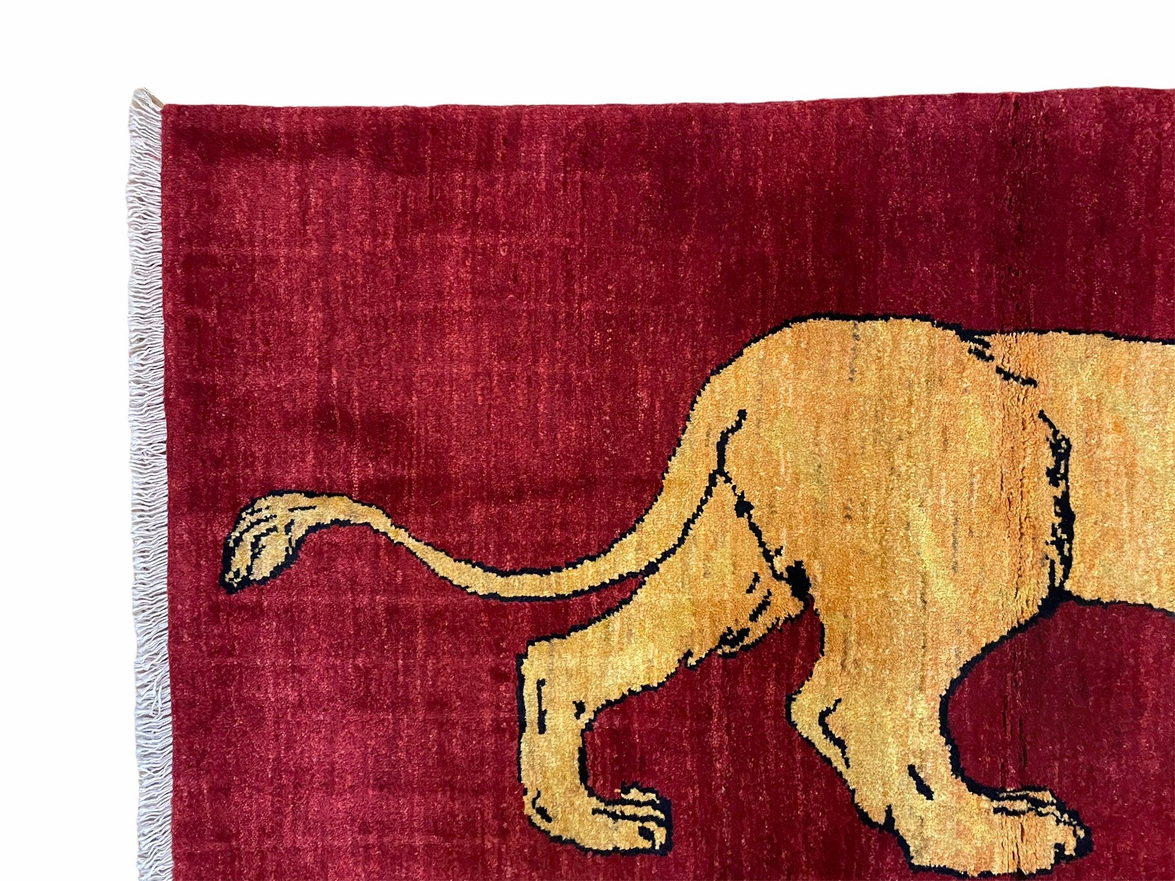 3 X 5 Handmade Hand-Knotted Quality Wool Rug Lion Red Veg Dyes Tribal Pictorial - Jewel Rugs