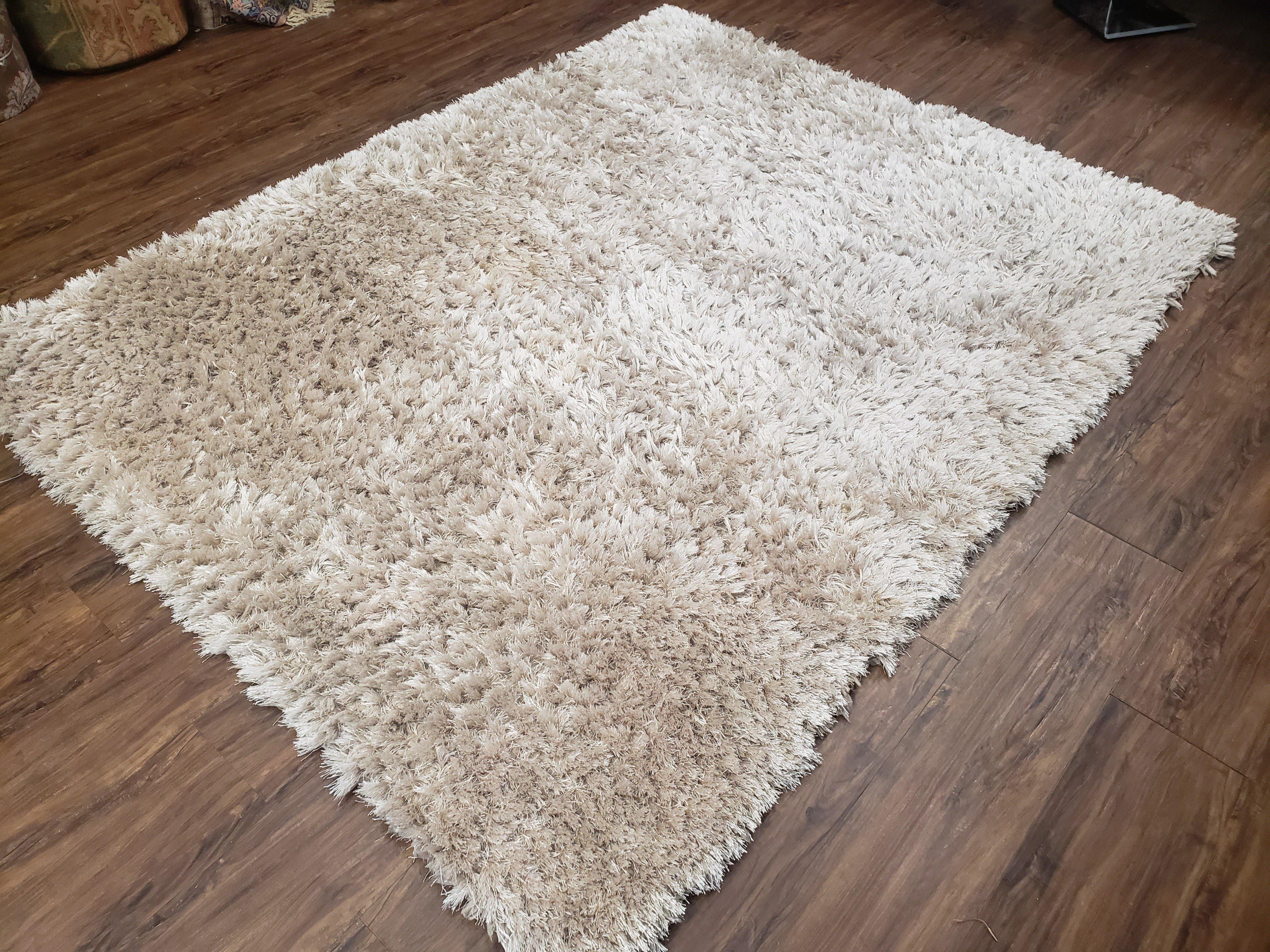 Ivory Shag Rug 5x7 - 6x7, Medium Flokati Carpet 5'7" x 7'2", Shaggy Solid Soft Plush Pile Bedroom Entryway Rug, Modern Contemporary Area Rug - Jewel Rugs