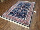 Dark Blue Indo Persian Rug, Medium Size Hand Knotted Oriental Carpet, Traditional Floral Indian Rug, Blue and Red Rug, Entryway Rug Wool Rug - Jewel Rugs