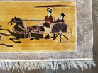 17" X 42" Handmade Chinese Silk Rug Horse Riding Carriage Ride Wall Hanging Wow - Jewel Rugs