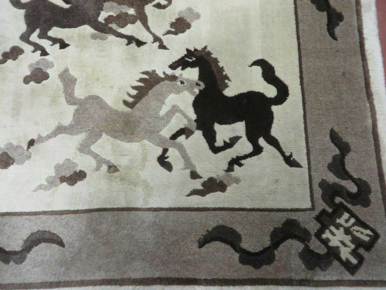 4' X 6' Modern Tibetan Nepal Art Deco Chinese Hand Knotted Wool Rug Horses Nice - Jewel Rugs