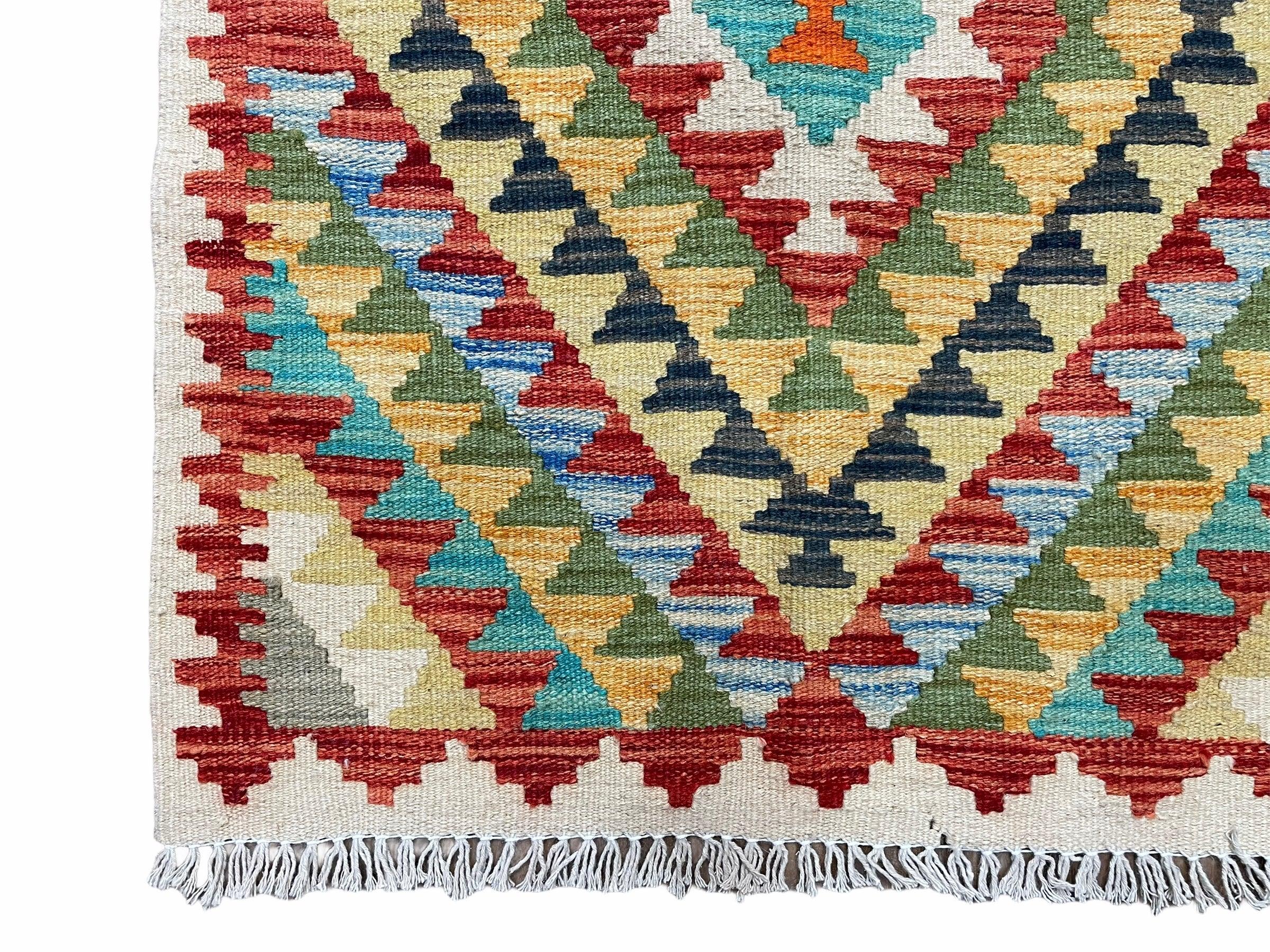 Small Kilim Rug 2x4 Colorful Turkish Kilim Accent Rug New Flatweave Wool Kilim Chobi Kilim Diamond Zigzag Playroom Rug - Jewel Rugs