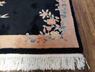 Chinese Art Deco Carpet 4x6, Black & Peach Chinese Oriental Rug 4 x 6, Flowers, Simple Design, 90 Line, Vintage, Wool, Soft, Thick Pile - Jewel Rugs