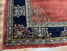 Large Persian Sarouk Rug 10x17, Open Field, Red and Navy Blue, Palace Sized Oversized Hand Knotted Wool Oriental Carpet Flowers Vases Antique 1920s - Jewel Rugs