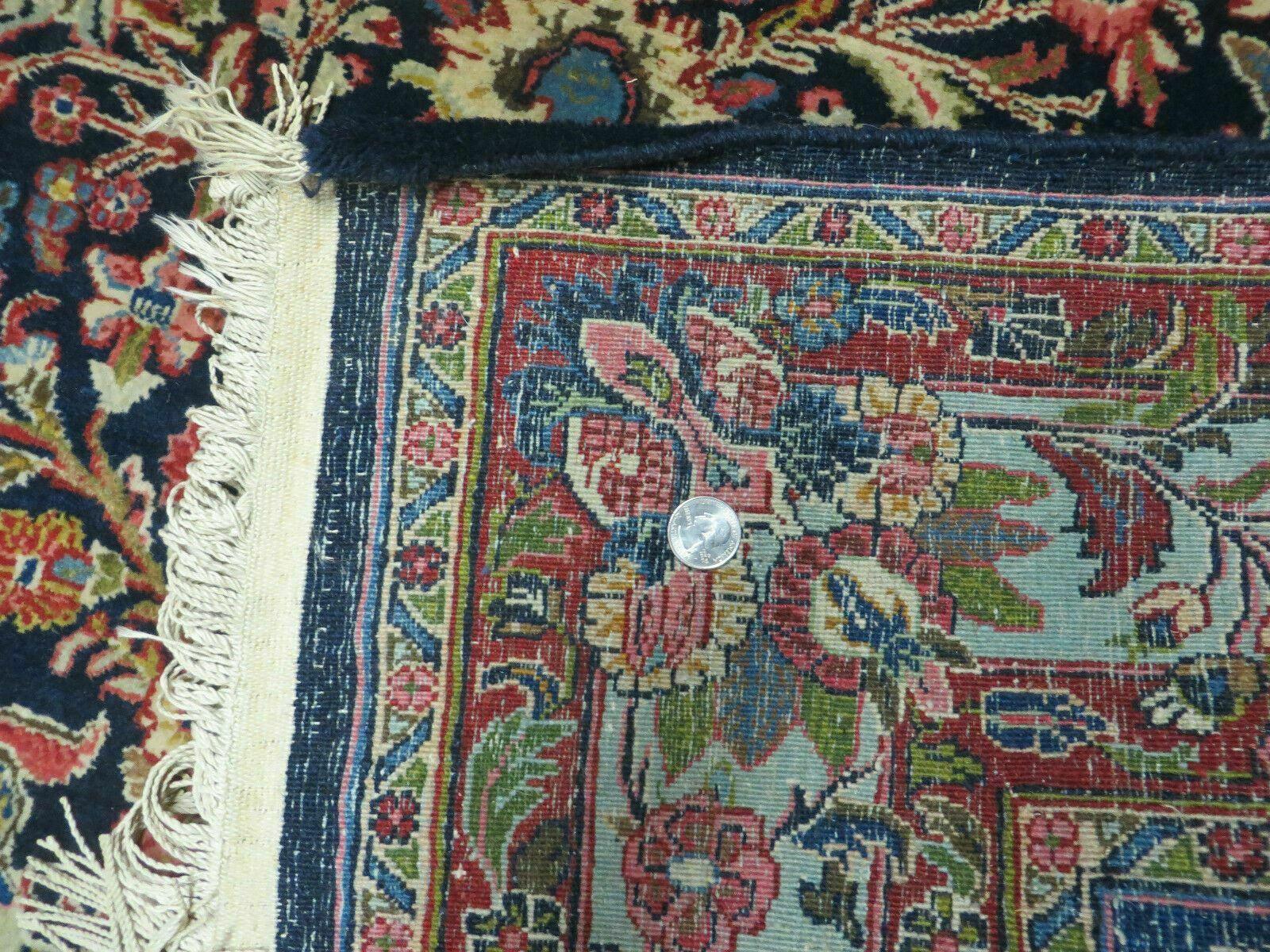 Persian Sarouk Rug 4x7, Hand Knotted Oriental Carpet 4 x 7 ft, Dark Blue Cream Red Floral Wool Rug, Semi Antique 1950s Persian Area Rug, Handmade - Jewel Rugs