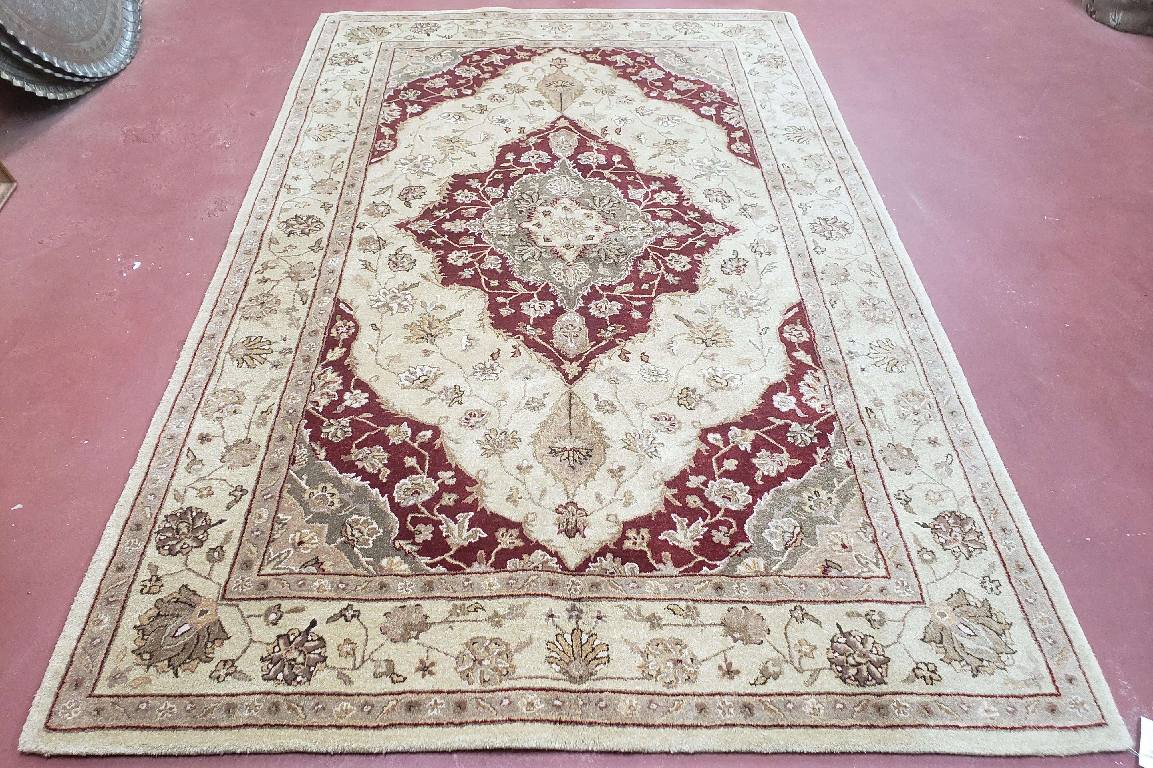 6x9 Oriental Rug, Floral Medallion, Traditional Rug, Beige and Maroon Carpet, 6 x 9 Rug, Medium Size Rug, Wool Rug, Hand Tufted Rug - Jewel Rugs