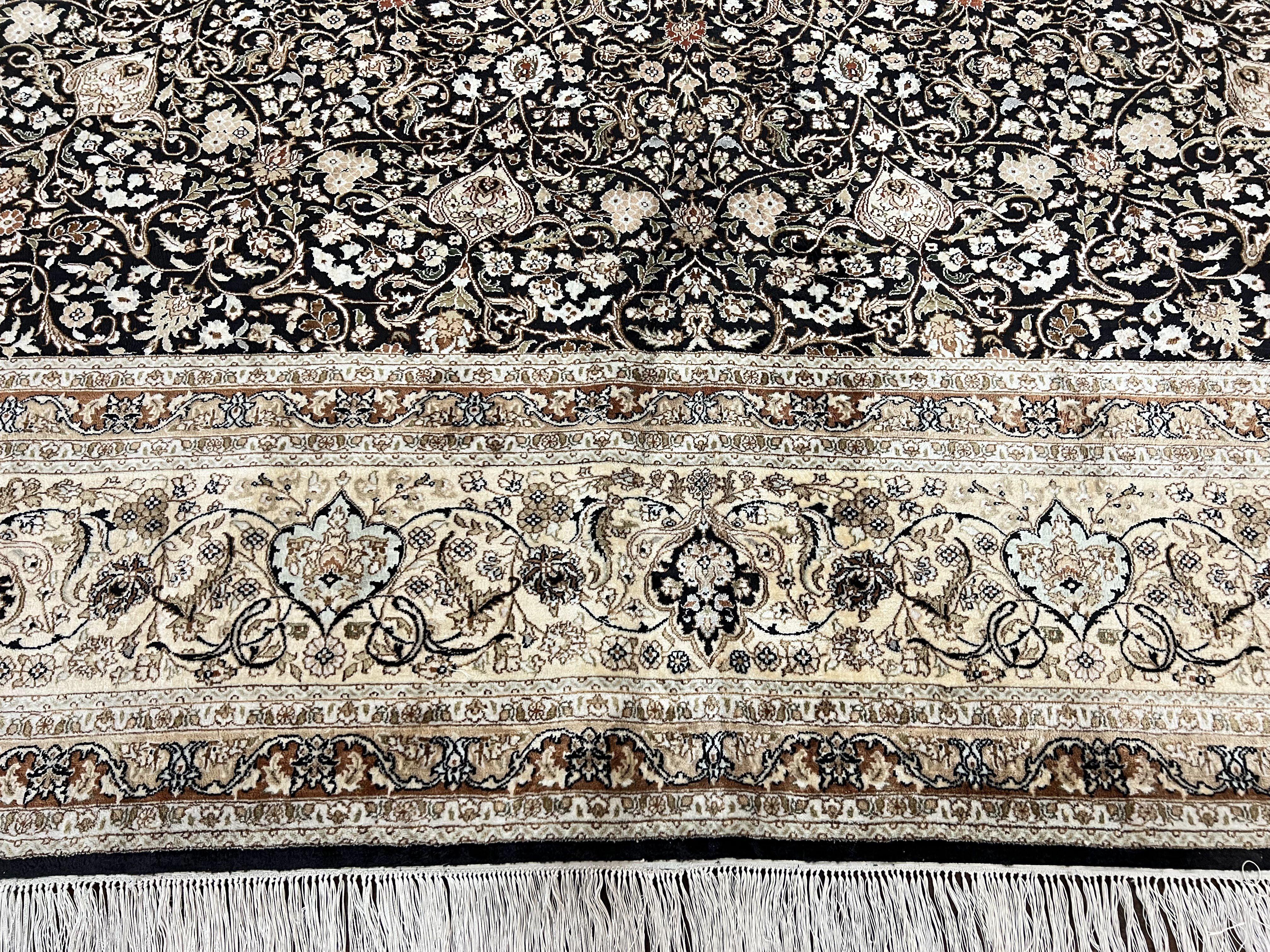 Top Quality Silk Sino Persian Rug 9x12, Highly Detailed Persian Carpet, Center Medallion Floral Allover Black and Ivory/Cream Room Sized Wow - Jewel Rugs