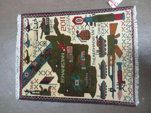 2' X 2'6" Handmade Afghan Balouch Tribal Wool War Rug Gun Tank Helicopter # 158 - Jewel Rugs