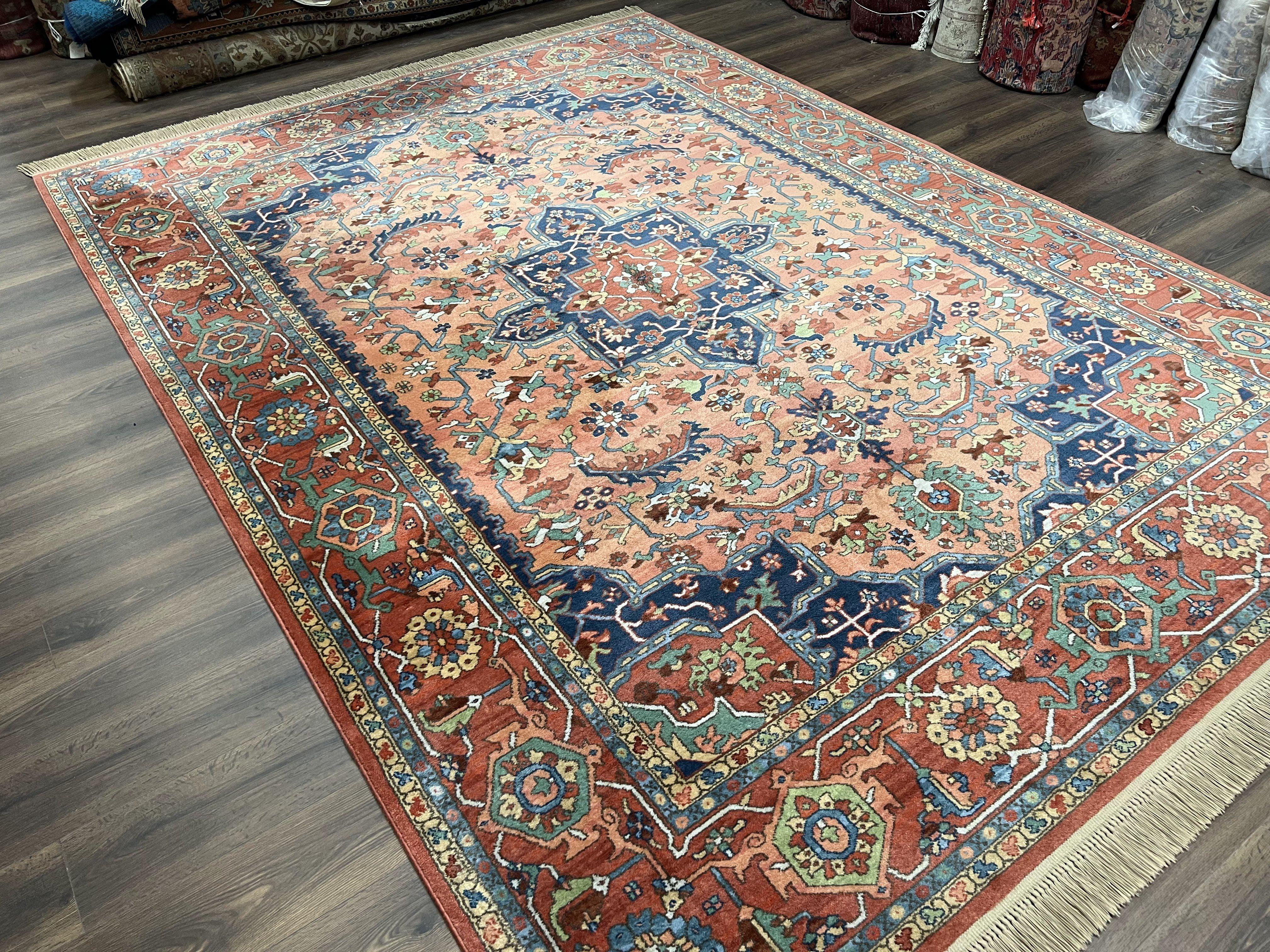 Karastan Medallion Serapi Rug #736, Vintage Wool Karastan Carpet 8.8 x 12, Discontinued Original 700 Series Karastan Area Rug, Red Blue - Jewel Rugs