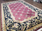 Vintage Aubusson Rug 6x9, Hibiscus Red Black & Gold Wool Hand-Knotted Carpet, 6 x 9 Small Elegant Dinning Room Area Rug, New Zealand Wool - Jewel Rugs