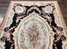 Needlepoint Rug 6x9, Black and Beige Vintage Aubusson Flatweave Area Rug 6 x 9 ft, French European Handmade Elegant Medium Sized Wool Carpet - Jewel Rugs