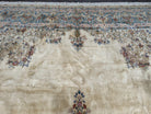 Oversized Persian Rug 11x18, Kirman Open Field Medallion 11 x 18, Palace Sized Hand Knotted Handmade Wool Oriental Carpet, Cream Light Blue - Jewel Rugs