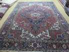 6'7" X 9' Antique Handmade India Geometric Oriental Wool Rug Organic Red Blue - Jewel Rugs