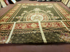 10' X 14' Vintage Handmade English Design Needlepoint Wool Rug Flat Weave Green - Jewel Rugs