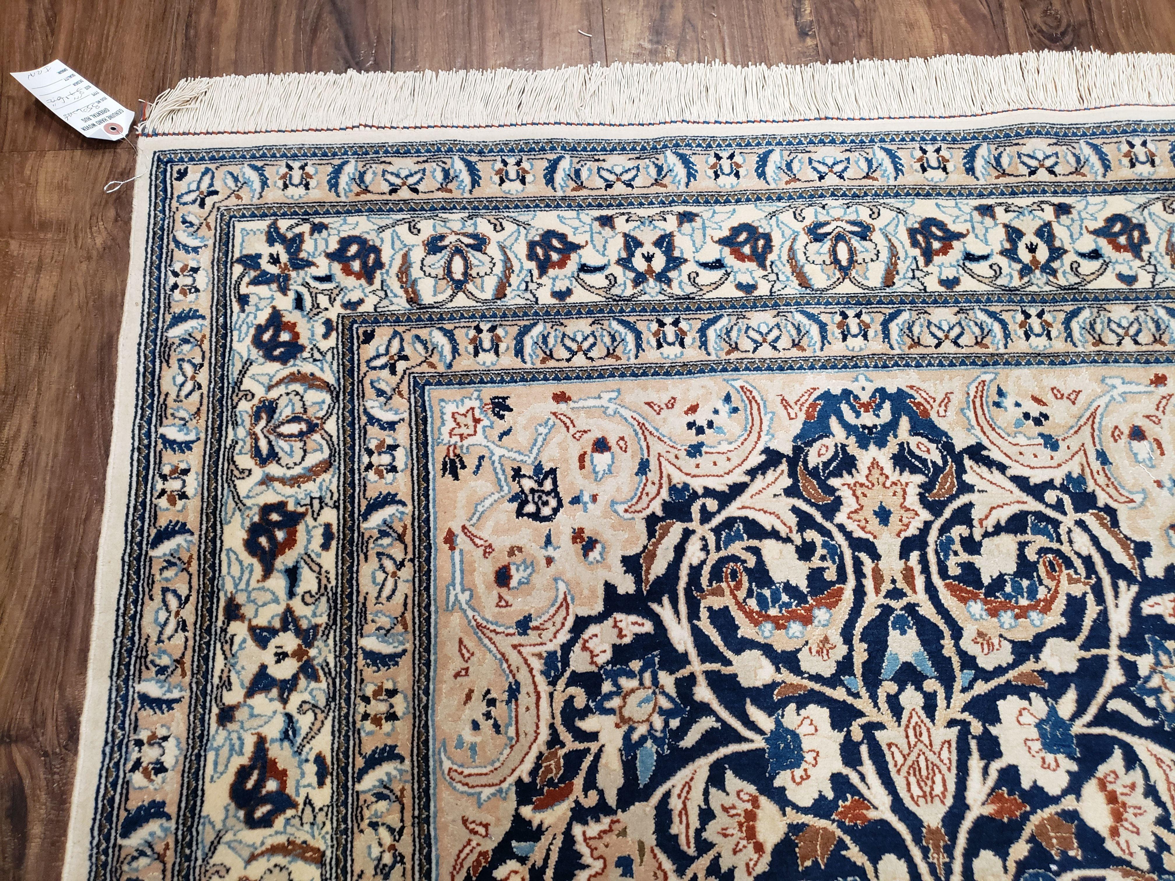 Semi Antique Fine Persian Nain Rug, Ivory & Blue, Wool with Silk Accents, 3'9" x 6'2" - Jewel Rugs