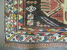 Antique Persian Runner Rug 3.7 x 9, Persian Shiraz Khamesh Rug, Geometric Medallions, Black Multicolor Hand Knotted Wool Hallway Rug, Tribal Animal Motifs, 9ft Runner - Jewel Rugs