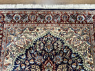 Indo Persian Rug 4 x 6.5, Navy Blue and Ivory/Cream, Hand-Knotted Wool Indian Oriental Carpet, Floral Medallion, Traditional Entryway Rug - Jewel Rugs