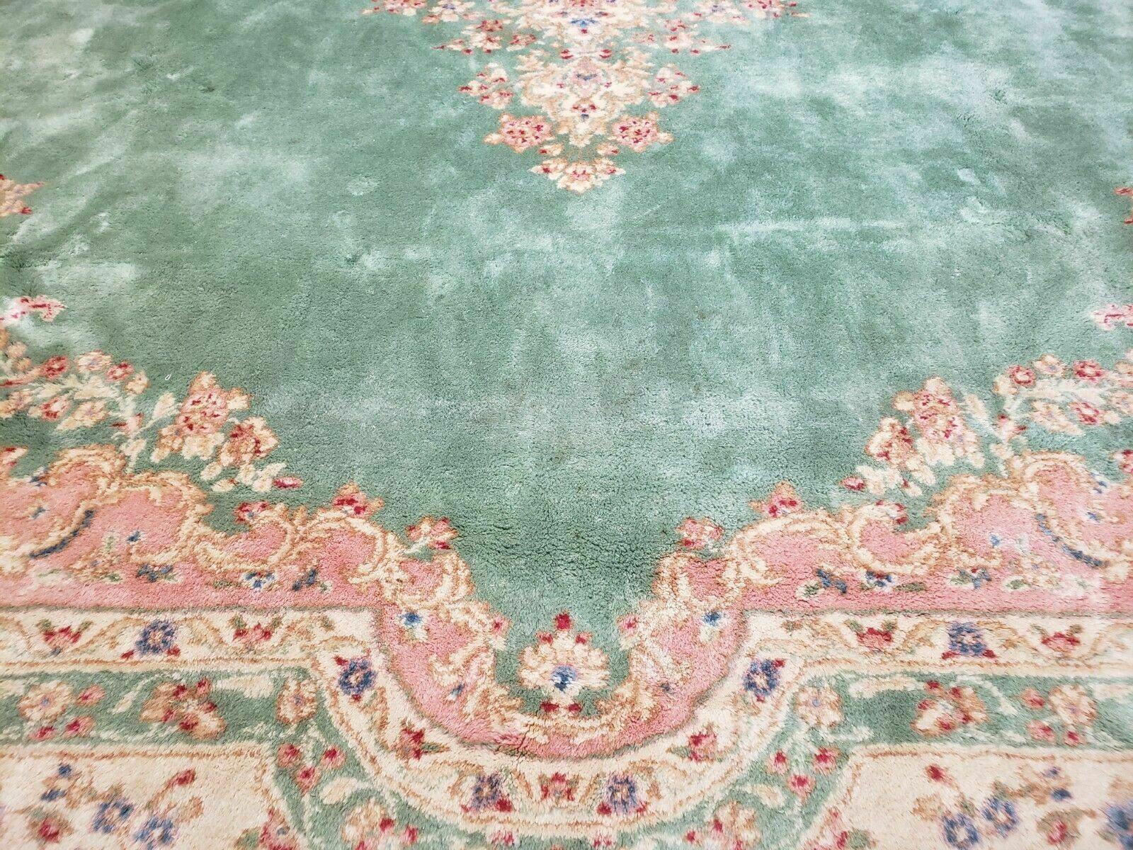 11' X 12' Handmade India Royal Kirman Wool Rug Hand Knotted Carpet Square Green - Jewel Rugs