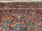 Stunning Semi Antique Palace Sized Persian Sarouk Rug, Hand-Knotted, Red and Dark Blue, Floral Allover, Wool, 14' x 17' 9" - Jewel Rugs