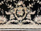 Aubusson Rug 9x12, Wool with Silk Highlights, Vintage Aubusson Carpet with Pile, Black and Beige, Handmade Elegant Room Sized Area Rug, Nice - Jewel Rugs