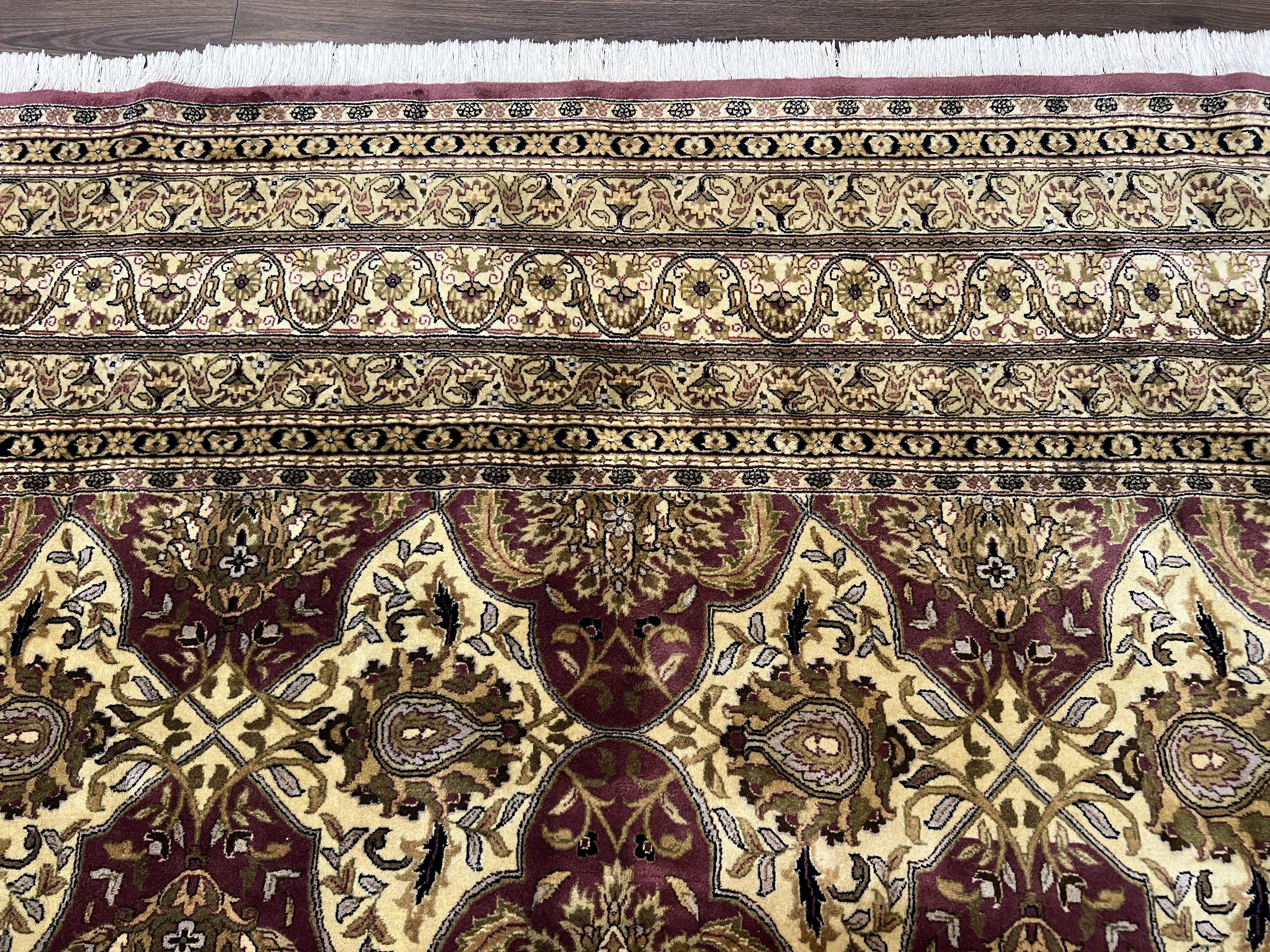 Pak Persian Rug 10x14, Large Vintage Area Rug 10 x 14, Kirman Panel Pakistani Carpet, Wool Hand-Knotted Cream and Maroon Rug Very Fine Weave - Jewel Rugs