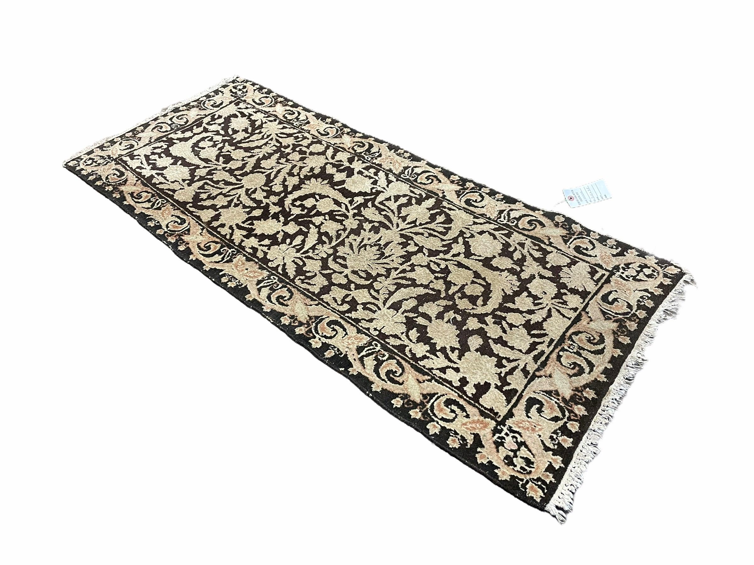 2x4 Tibetan Rug Vintage Rug Nepal Rug Floral Allover Pattern Brown and Tan Rug - Jewel Rugs